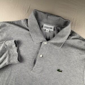 Lacoste Classic Fit Long Sleeve Polo Mens XL Gray Pique Cotton Crocodile 0191